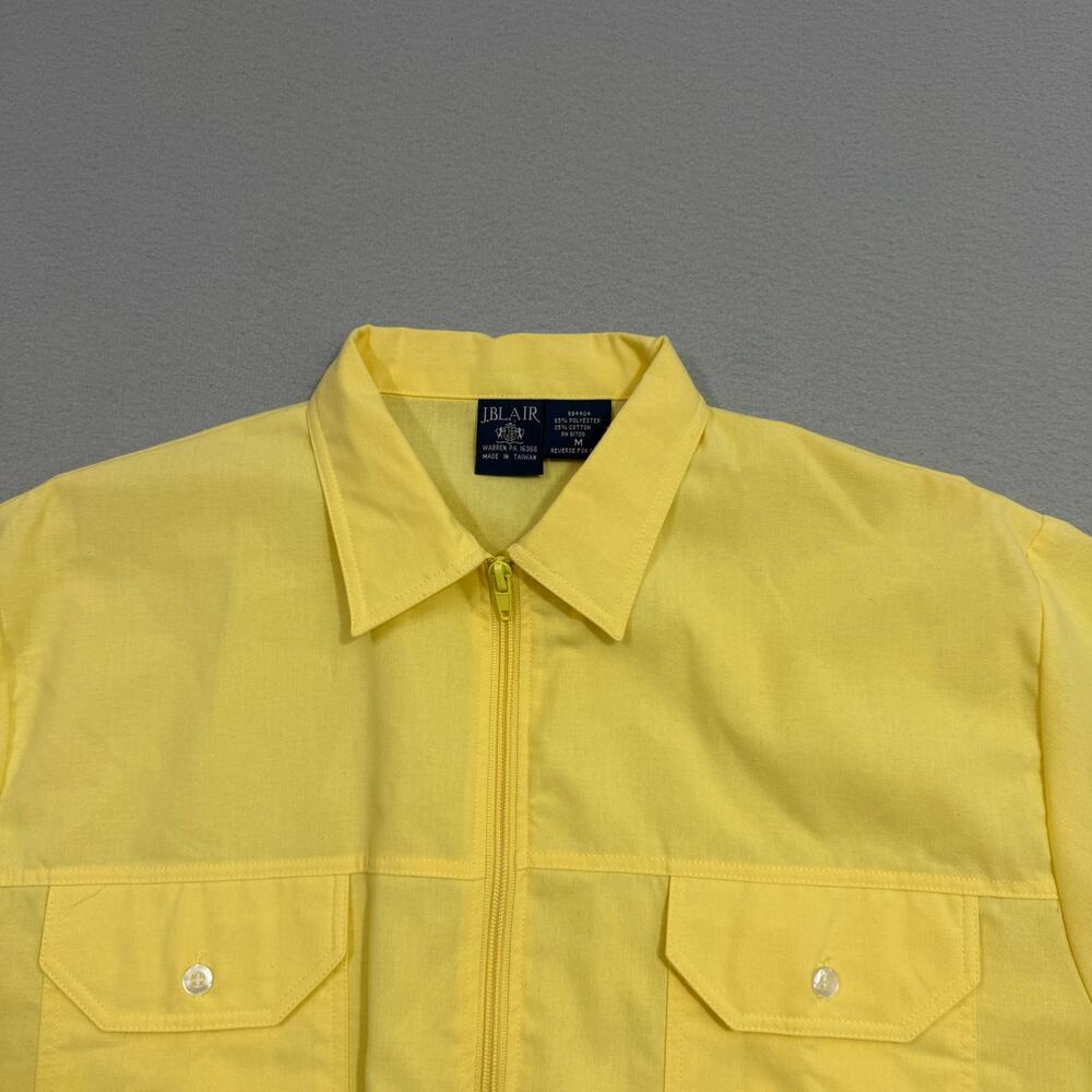 Vintage John Blair Full Zip Polo Shirt Men's Medium Yellow 90s Preppy Rockabilly - Picture 3 of 7